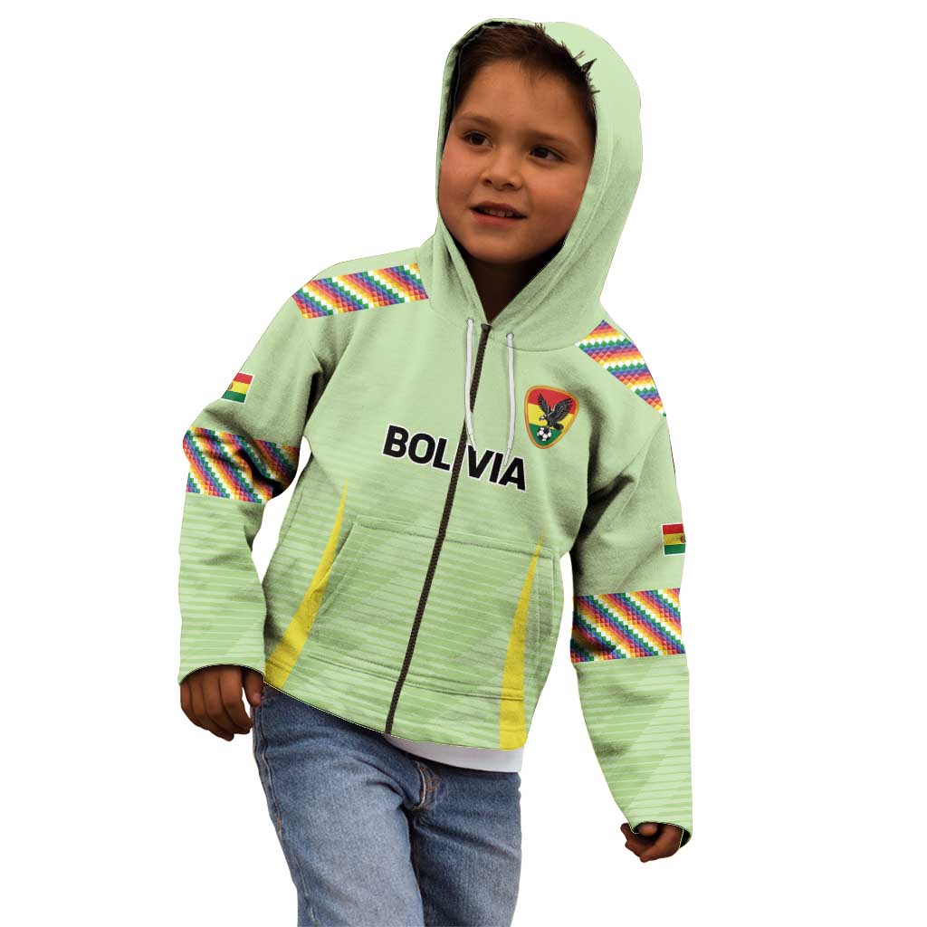 Bolivia Football Custom Kid Hoodie Wiphala Flag Pattern Spirit