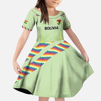 Bolivia Football Custom Kid Short Sleeve Dress Wiphala Flag Pattern Spirit