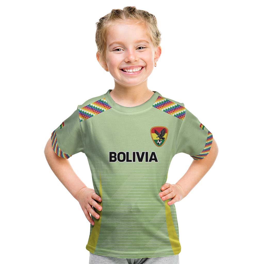 Bolivia Football Custom Kid T Shirt Wiphala Flag Pattern Spirit