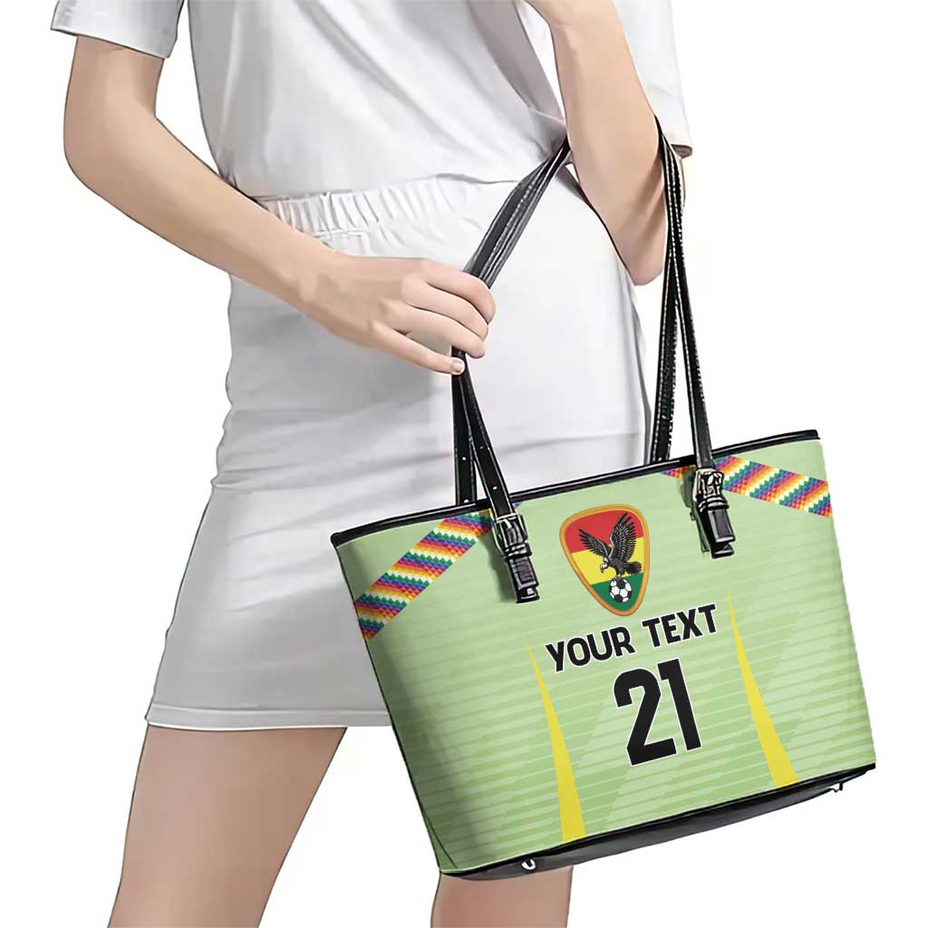 Bolivia Football Custom Leather Tote Bag Wiphala Flag Pattern Spirit