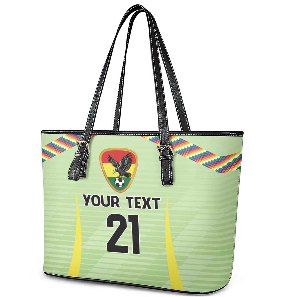 Bolivia Football Custom Leather Tote Bag Wiphala Flag Pattern Spirit