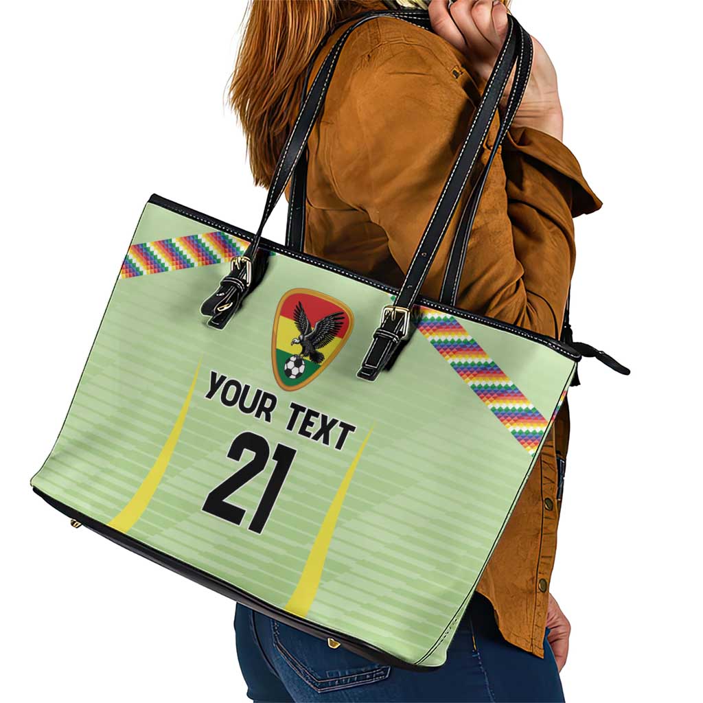 Bolivia Football Custom Leather Tote Bag Wiphala Flag Pattern Spirit