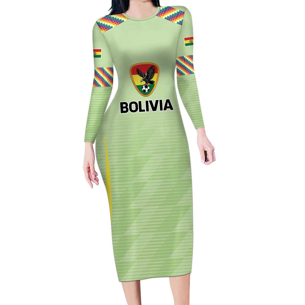 Bolivia Football Custom Long Sleeve Bodycon Dress Wiphala Flag Pattern Spirit