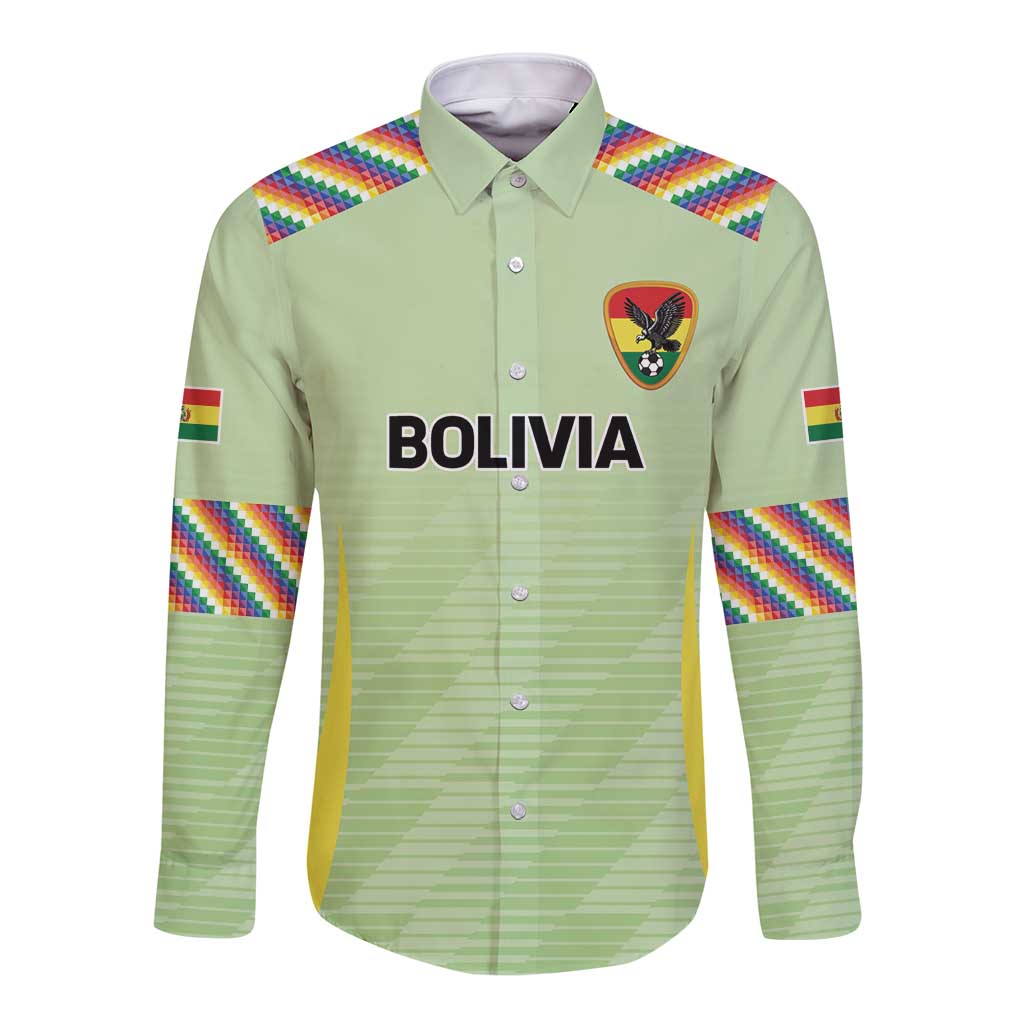 Bolivia Football Custom Long Sleeve Button Shirt Wiphala Flag Pattern Spirit