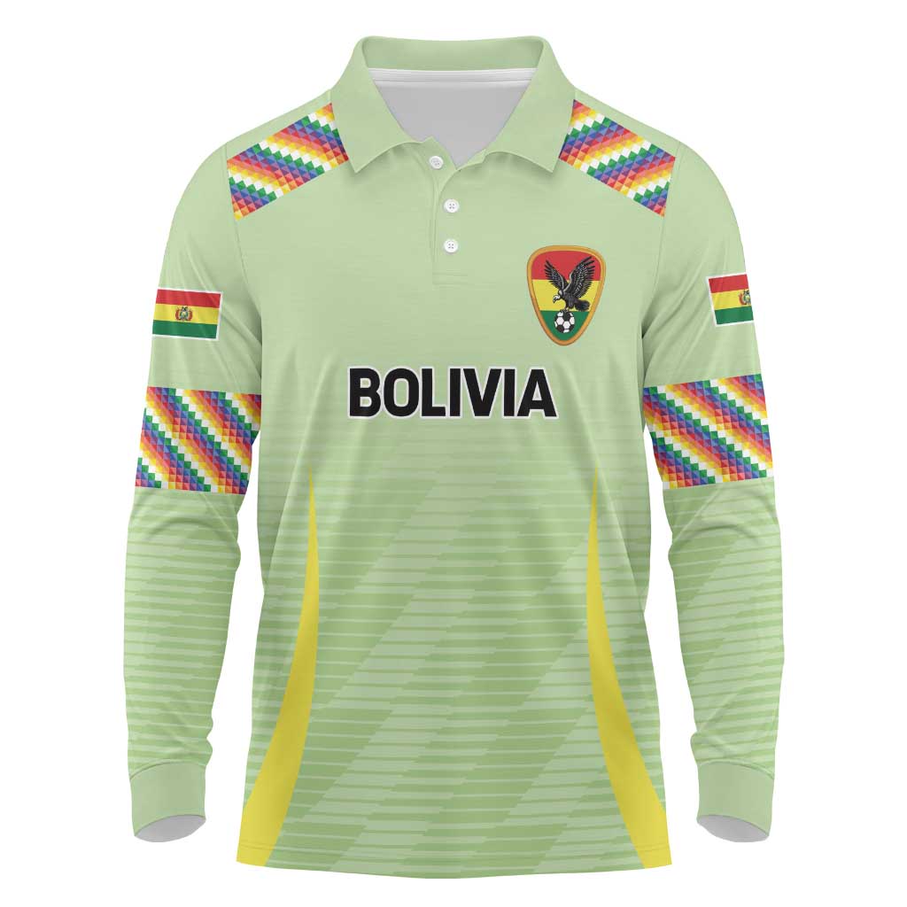 Bolivia Football Custom Long Sleeve Polo Shirt Wiphala Flag Pattern Spirit