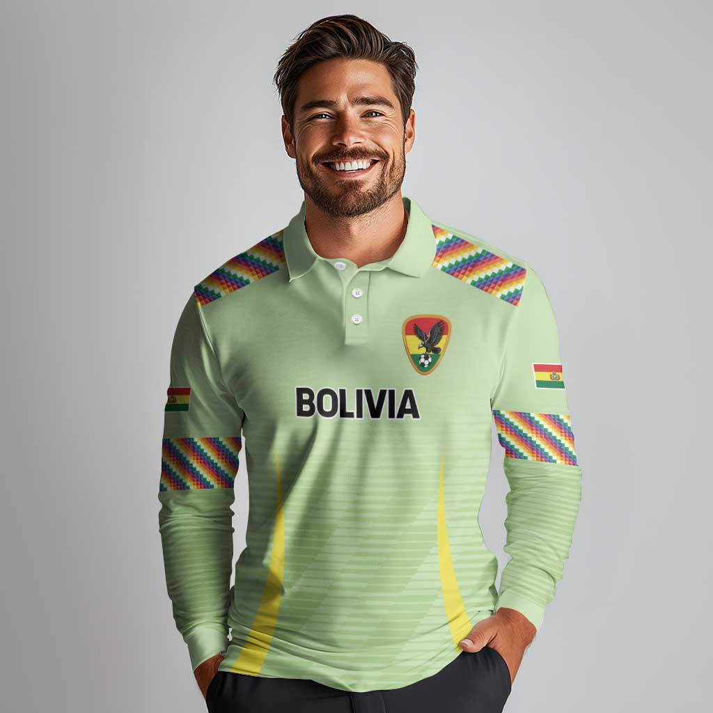 Bolivia Football Custom Long Sleeve Polo Shirt Wiphala Flag Pattern Spirit