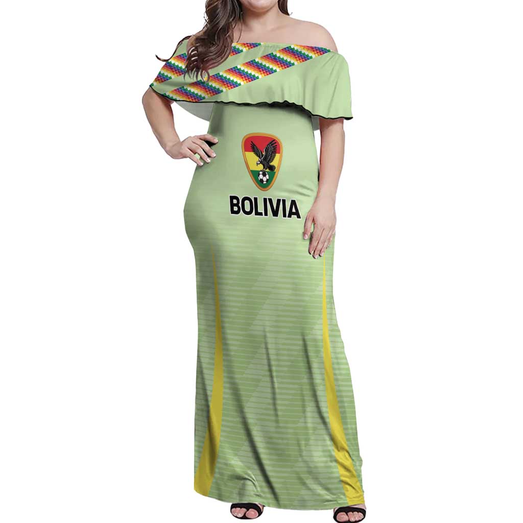 Bolivia Football Custom Off Shoulder Maxi Dress Wiphala Flag Pattern Spirit