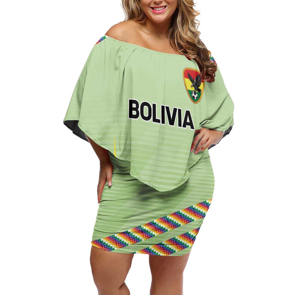 Bolivia Football Custom Off Shoulder Short Dress Wiphala Flag Pattern Spirit