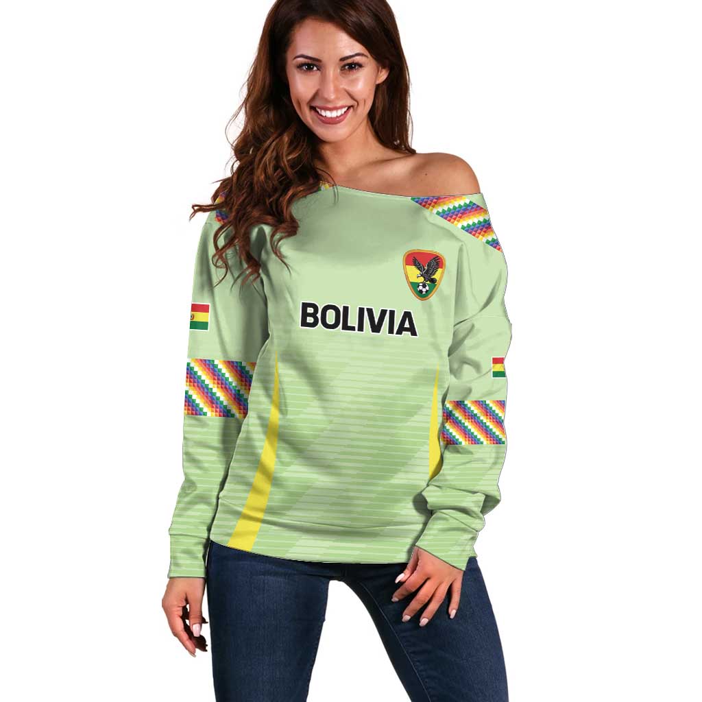 Bolivia Football Custom Off Shoulder Sweater Wiphala Flag Pattern Spirit