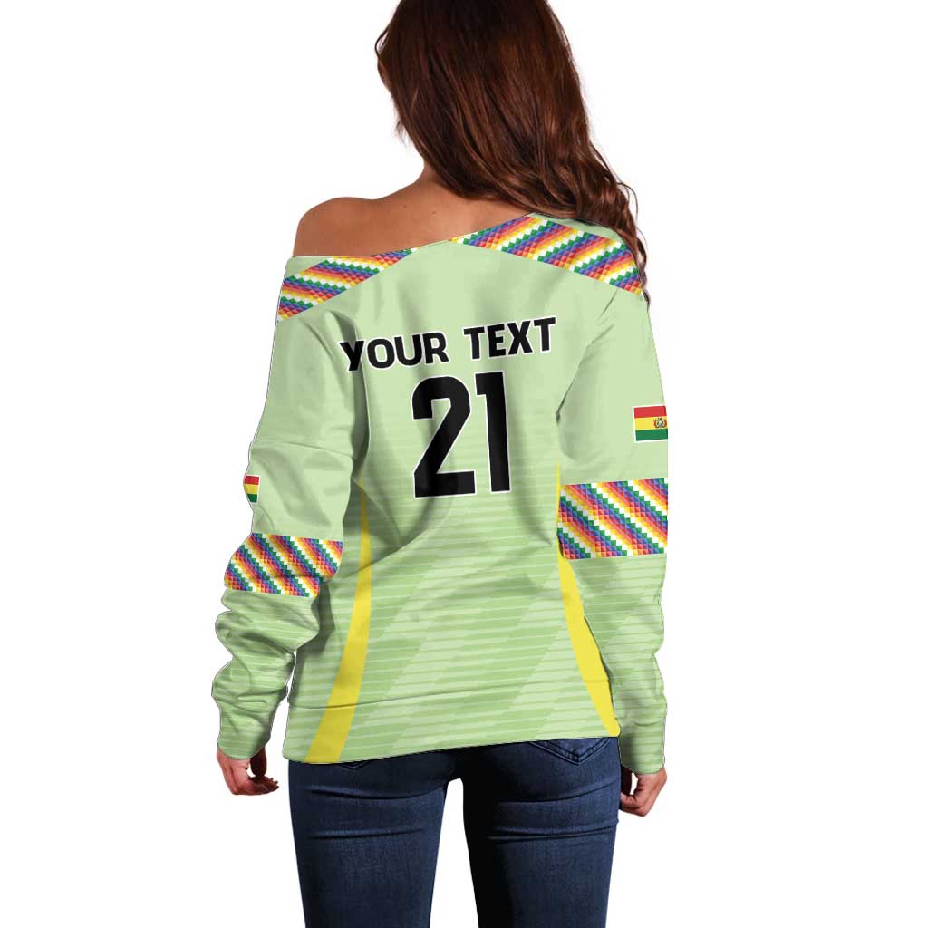 Bolivia Football Custom Off Shoulder Sweater Wiphala Flag Pattern Spirit