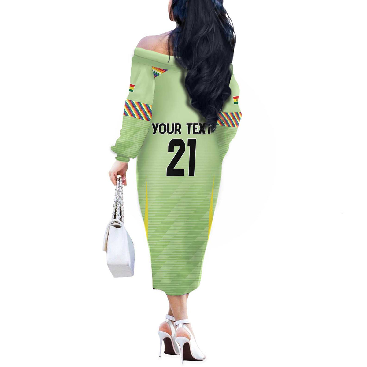 Bolivia Football Custom Off The Shoulder Long Sleeve Dress Wiphala Flag Pattern Spirit