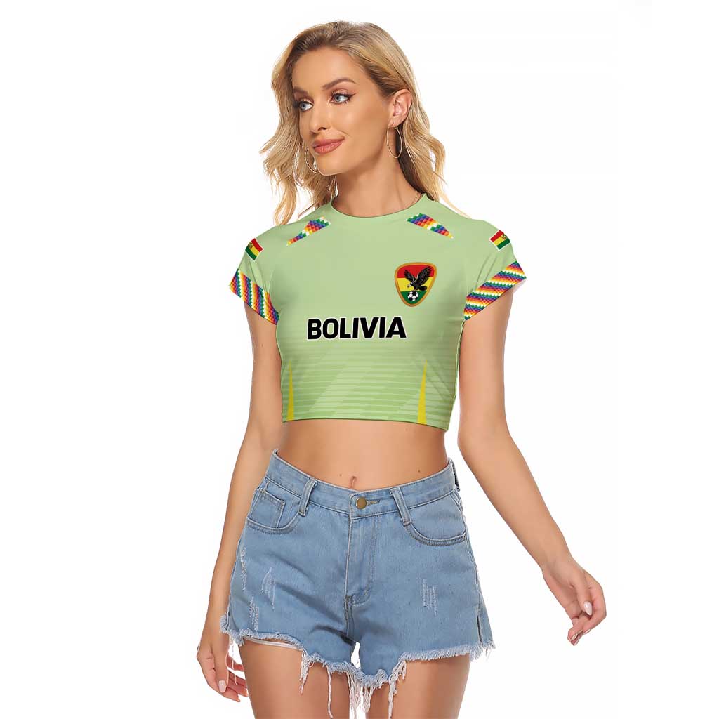 Bolivia Football Custom Raglan Cropped T Shirt Wiphala Flag Pattern Spirit