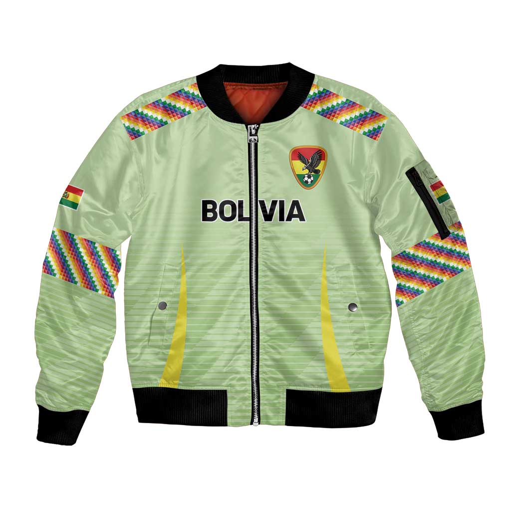 Bolivia Football Custom Sleeve Zip Bomber Jacket Wiphala Flag Pattern Spirit