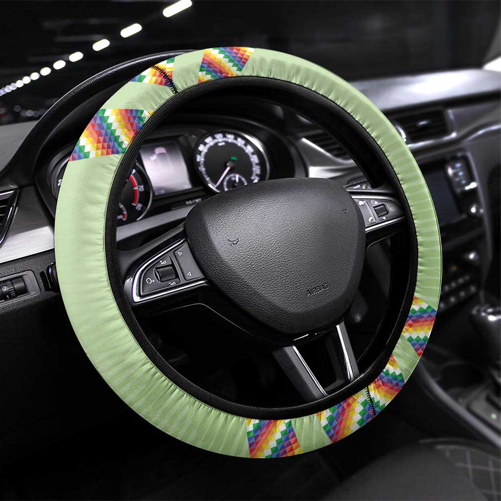 Bolivia Football Steering Wheel Cover Wiphala Flag Pattern Spirit