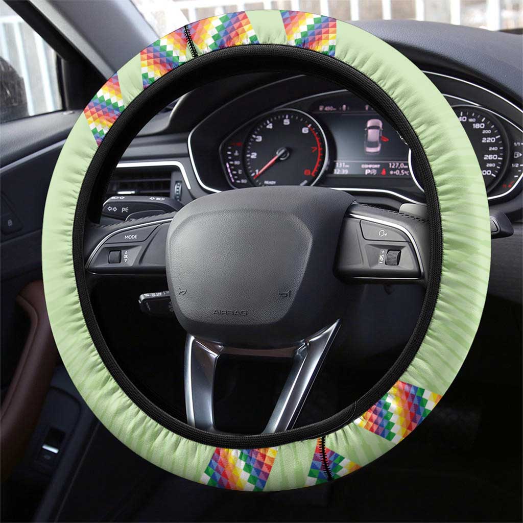 Bolivia Football Steering Wheel Cover Wiphala Flag Pattern Spirit