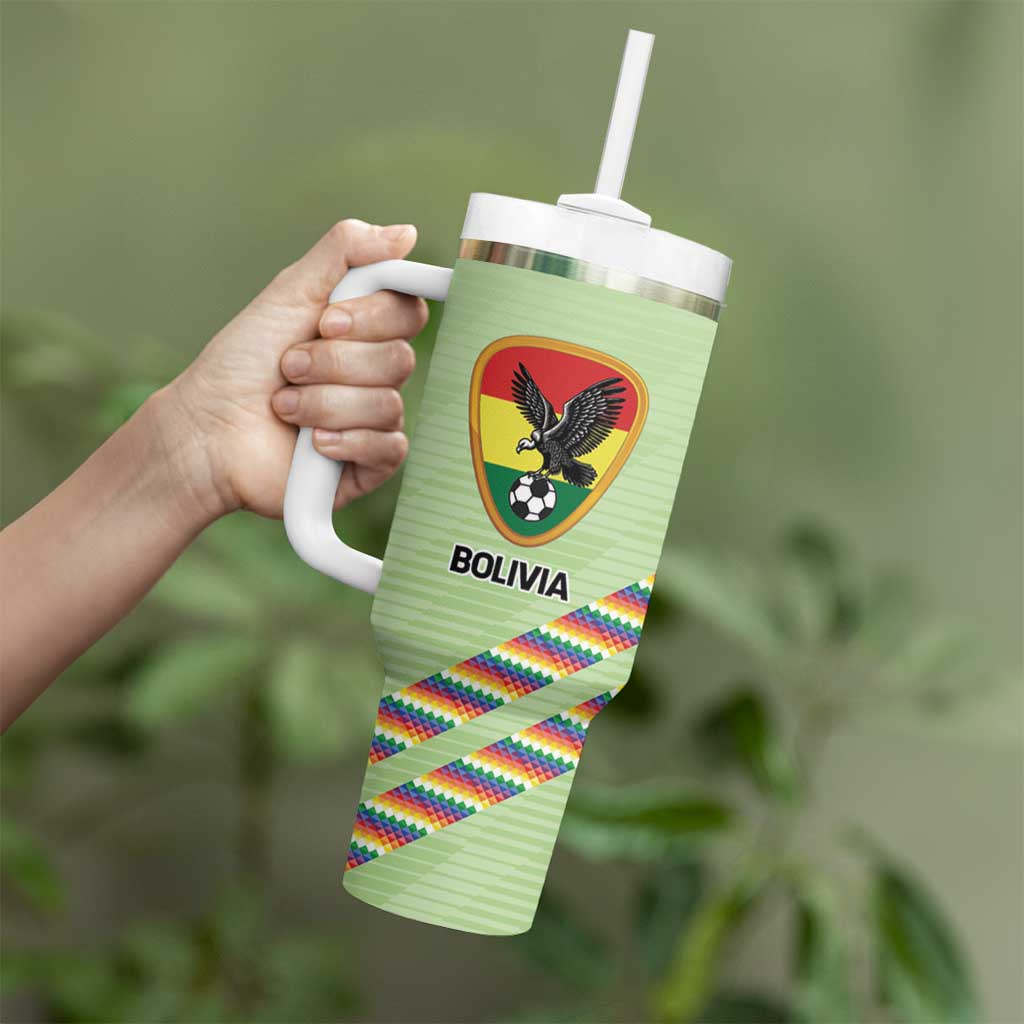 Bolivia Football Custom Tumbler With Handle Wiphala Flag Pattern Spirit