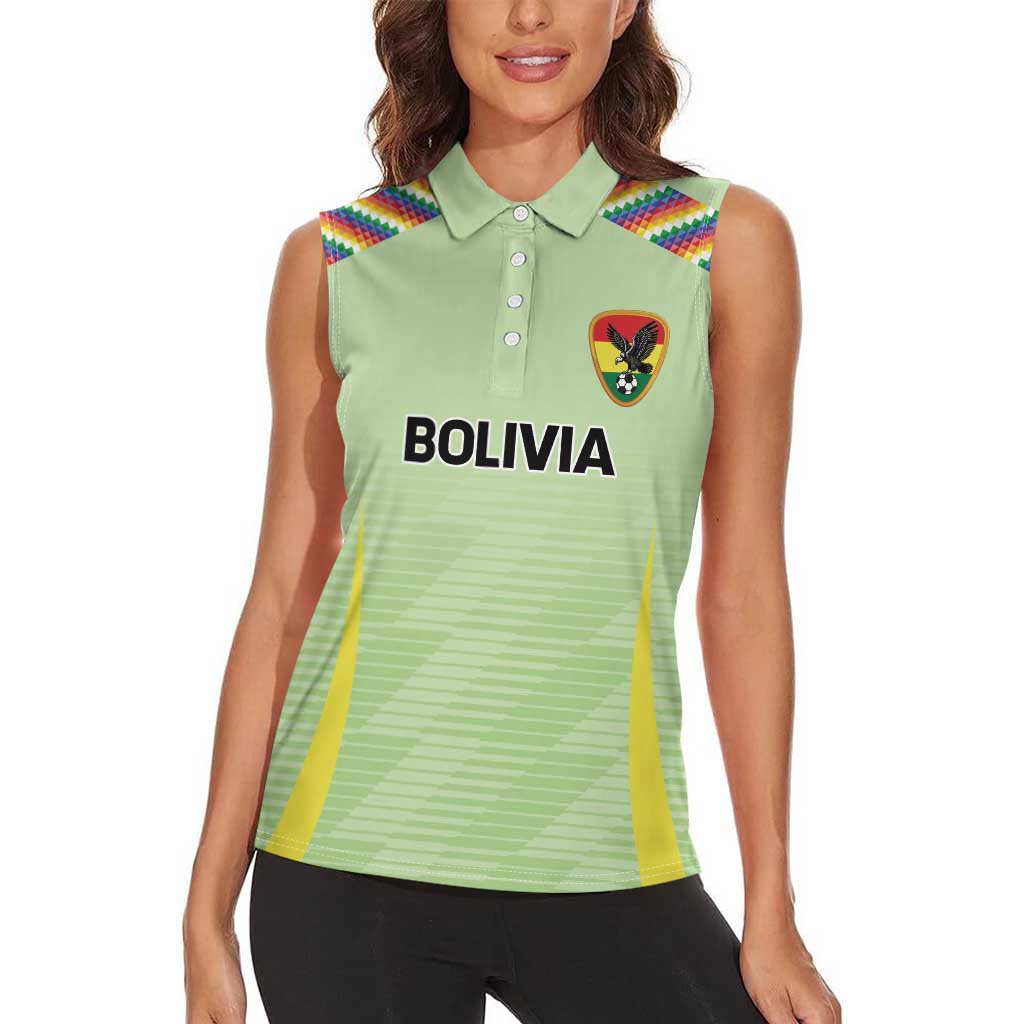 Bolivia Football Custom Women Sleeveless Polo Shirt Wiphala Flag Pattern Spirit