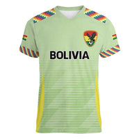 Bolivia Football Custom Women V-Neck T-Shirt Wiphala Flag Pattern Spirit