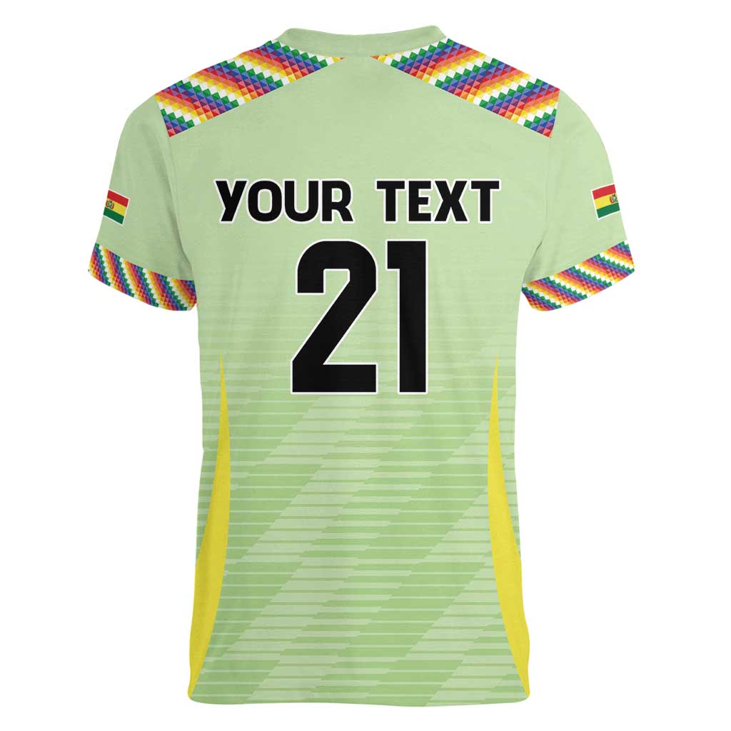 Bolivia Football Custom Women V-Neck T-Shirt Wiphala Flag Pattern Spirit