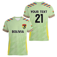 Bolivia Football Custom Women V-Neck T-Shirt Wiphala Flag Pattern Spirit