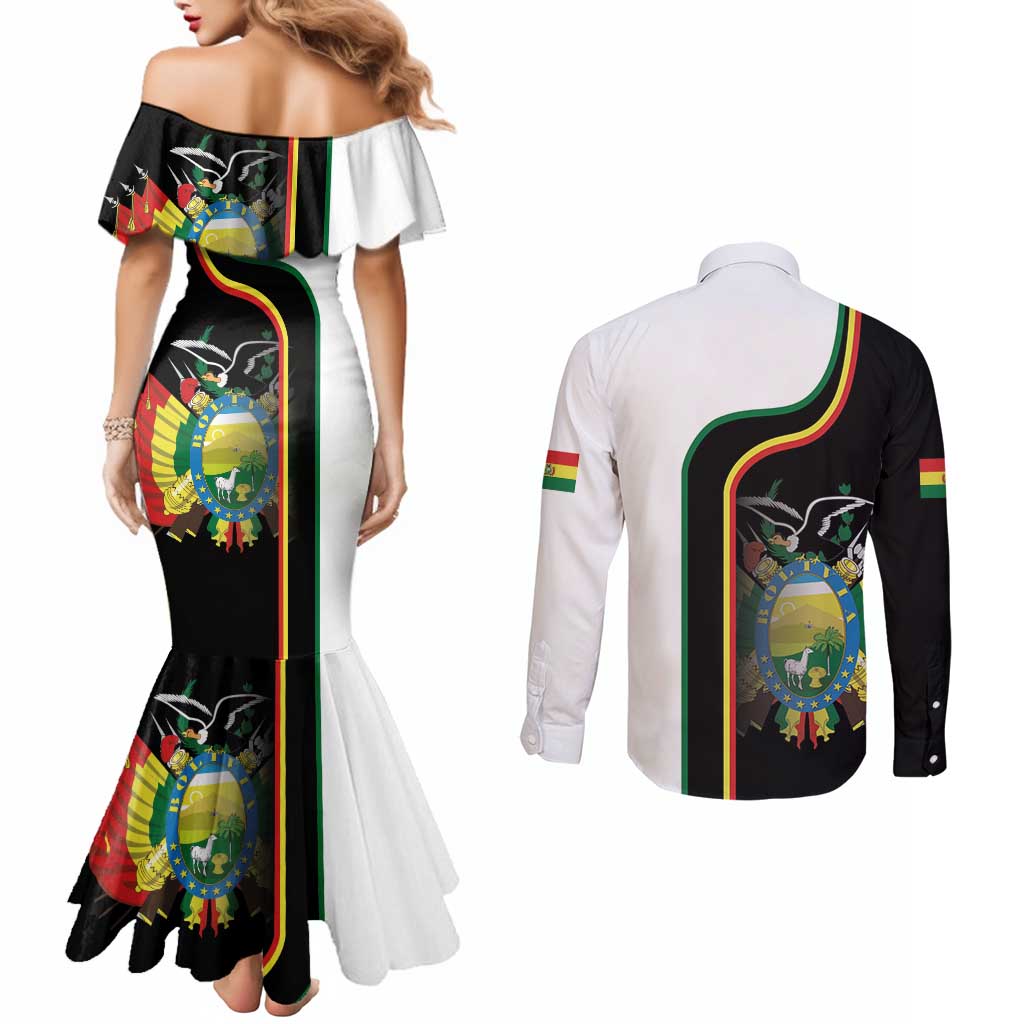 Bolivia Simple Coat of Arm Couples Matching Mermaid Dress and Long Sleeve Button Shirt