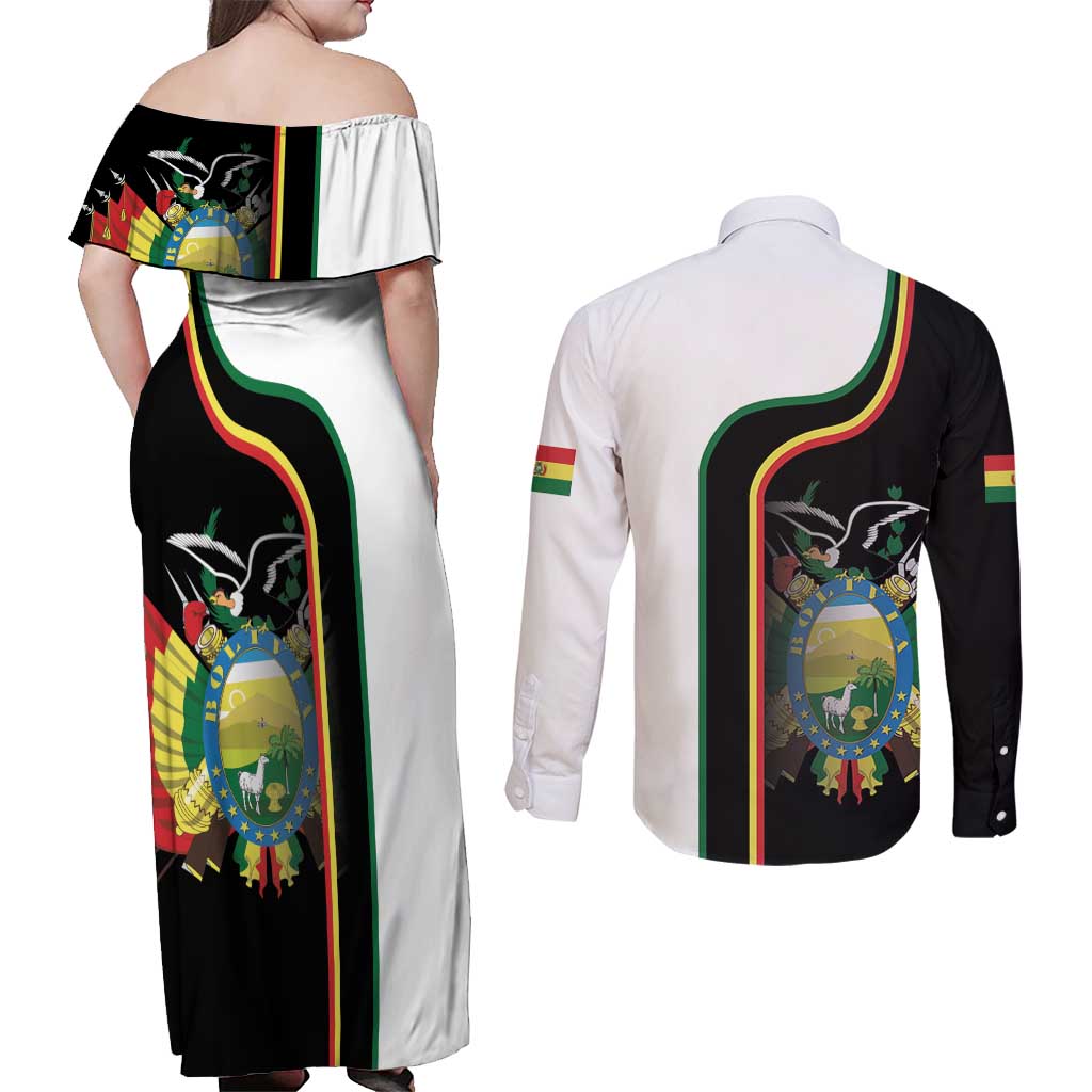 Bolivia Simple Coat of Arm Couples Matching Off Shoulder Maxi Dress and Long Sleeve Button Shirt