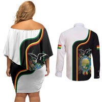 Bolivia Simple Coat of Arm Couples Matching Off Shoulder Short Dress and Long Sleeve Button Shirt