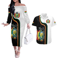 Bolivia Simple Coat of Arm Couples Matching Off The Shoulder Long Sleeve Dress and Hawaiian Shirt
