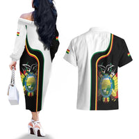 Bolivia Simple Coat of Arm Couples Matching Off The Shoulder Long Sleeve Dress and Hawaiian Shirt