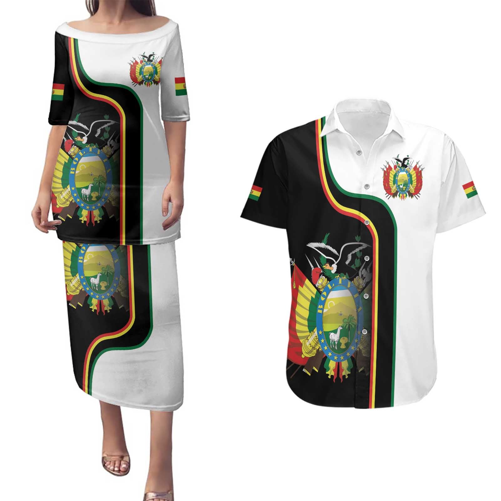 Bolivia Simple Coat of Arm Couples Matching Puletasi and Hawaiian Shirt