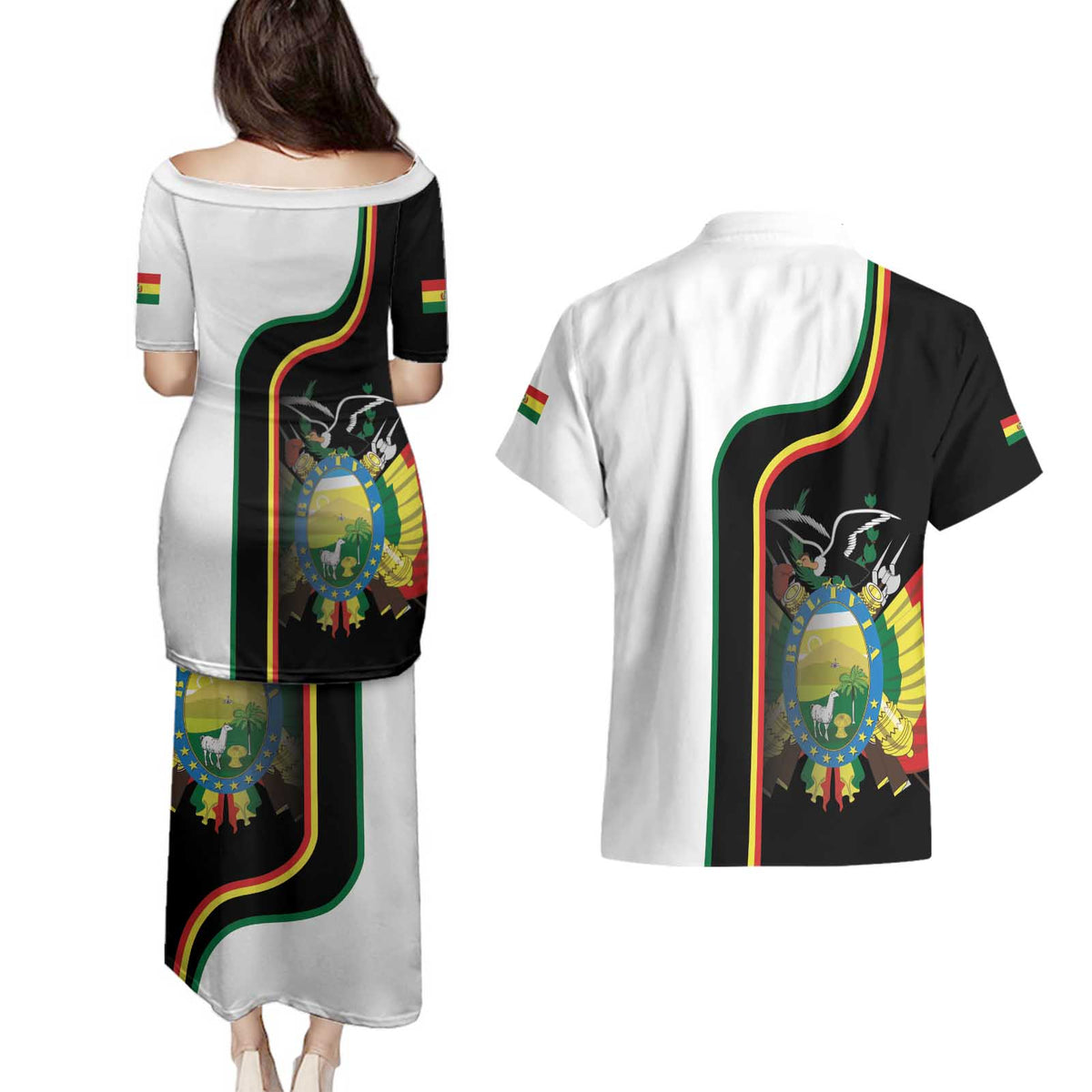 Bolivia Simple Coat of Arm Couples Matching Puletasi and Hawaiian Shirt