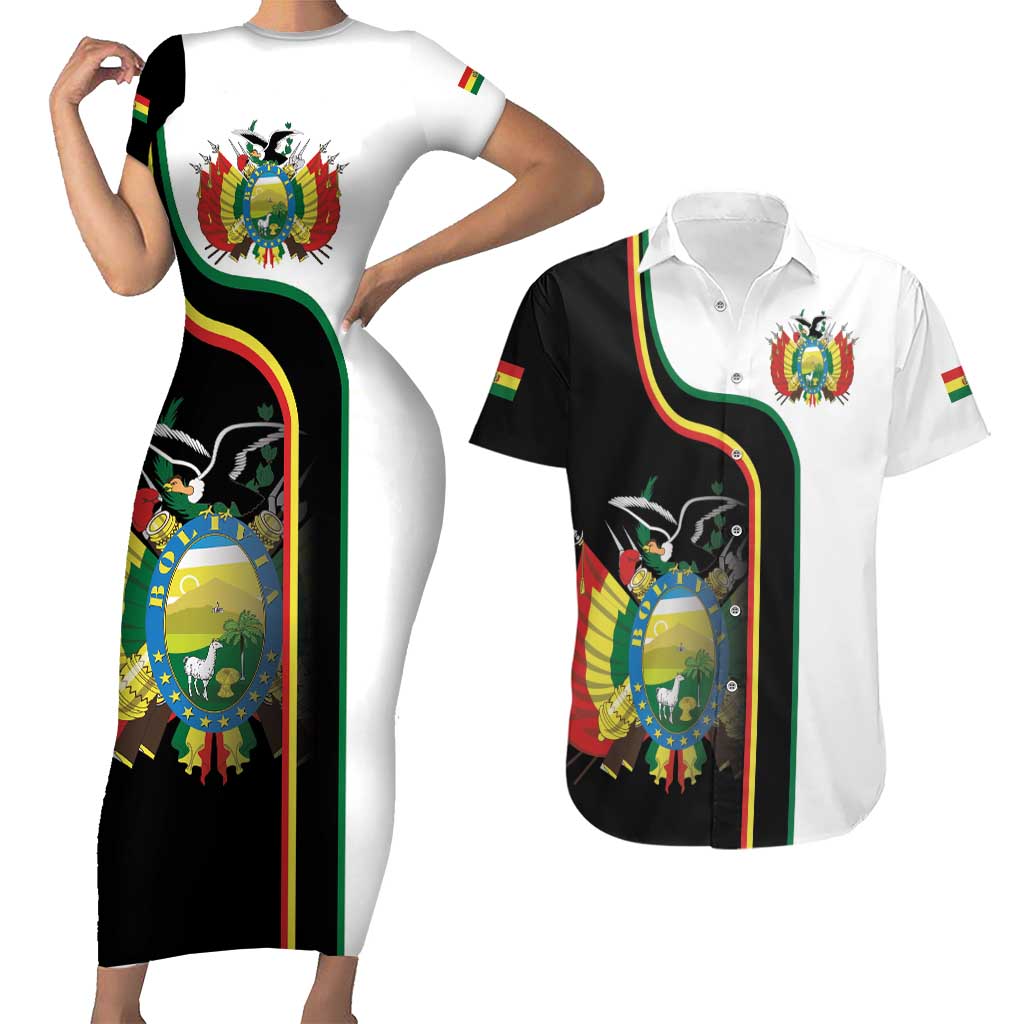 Bolivia Simple Coat of Arm Couples Matching Short Sleeve Bodycon Dress and Hawaiian Shirt
