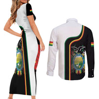 Bolivia Simple Coat of Arm Couples Matching Short Sleeve Bodycon Dress and Long Sleeve Button Shirt