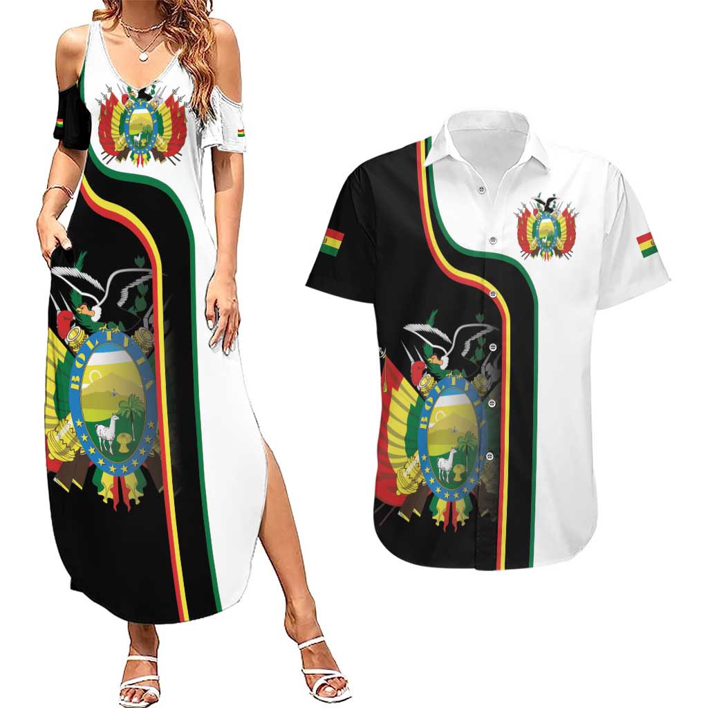 Bolivia Simple Coat of Arm Couples Matching Summer Maxi Dress and Hawaiian Shirt