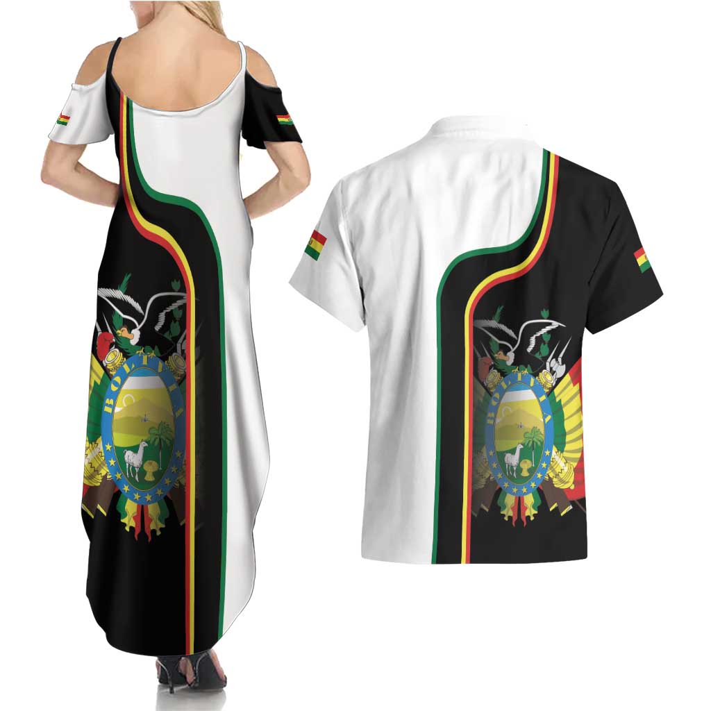 Bolivia Simple Coat of Arm Couples Matching Summer Maxi Dress and Hawaiian Shirt