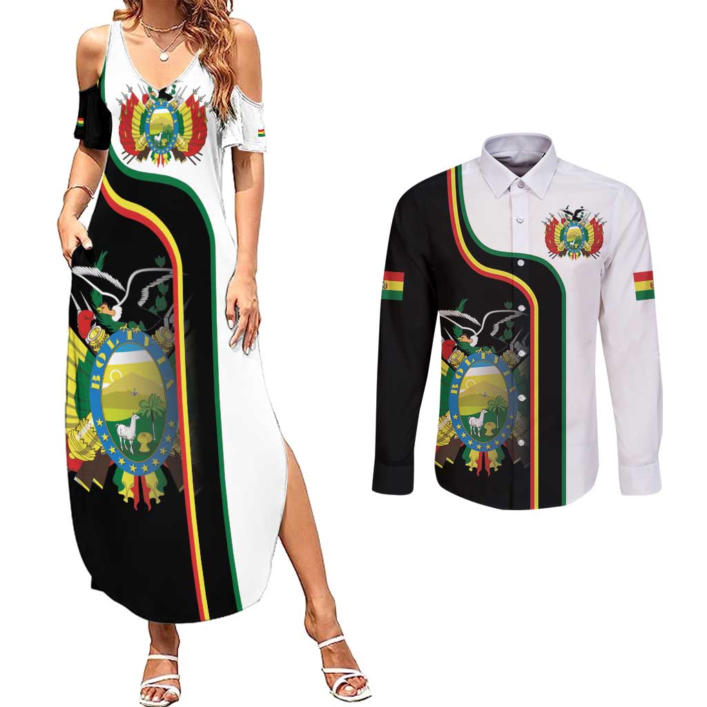 Bolivia Simple Coat of Arm Couples Matching Summer Maxi Dress and Long Sleeve Button Shirt
