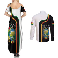 Bolivia Simple Coat of Arm Couples Matching Summer Maxi Dress and Long Sleeve Button Shirt
