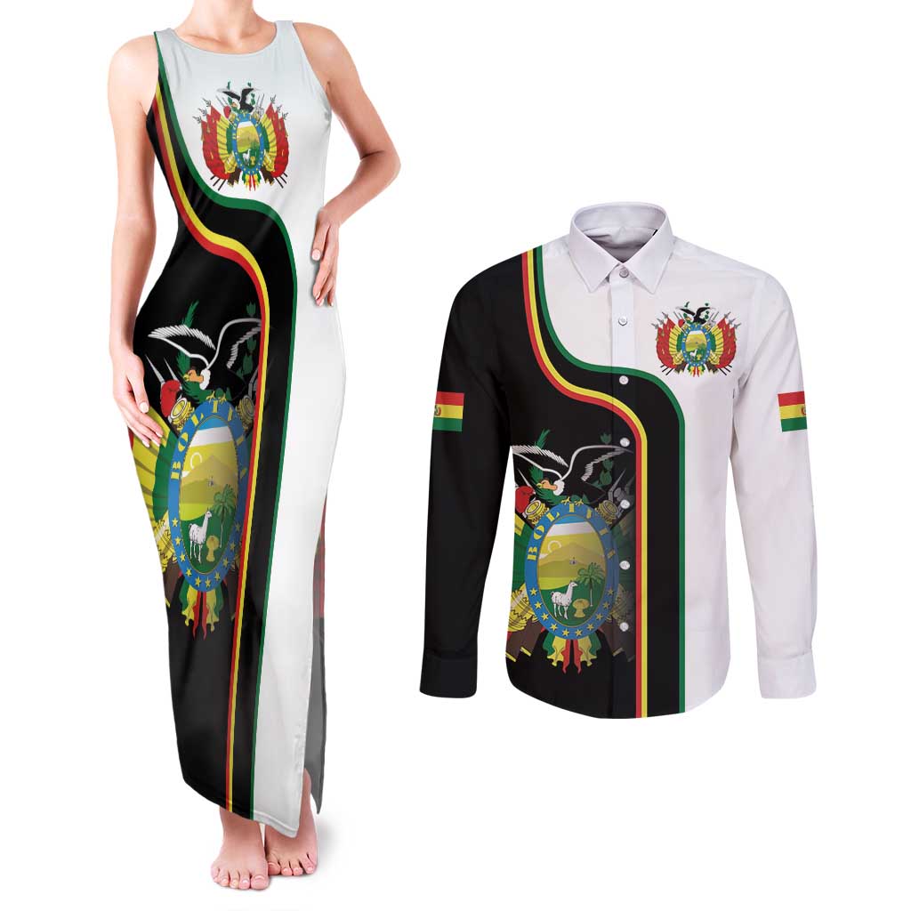 Bolivia Simple Coat of Arm Couples Matching Tank Maxi Dress and Long Sleeve Button Shirt