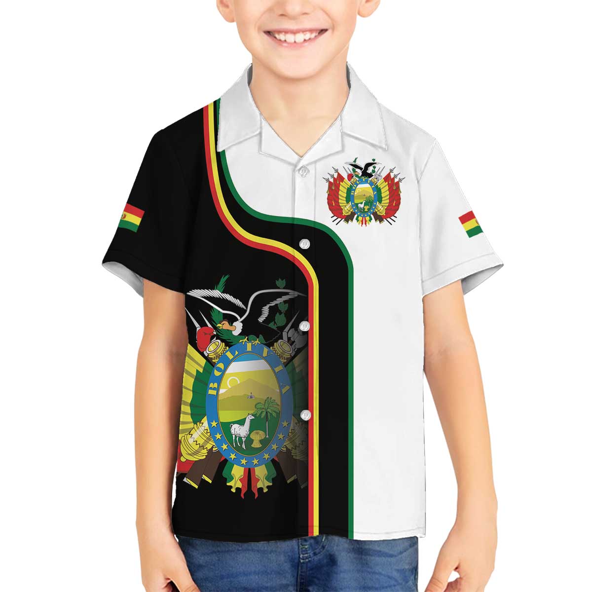 Bolivia Simple Coat of Arm Family Matching Off The Shoulder Long Sleeve Dress and Hawaiian Shirt