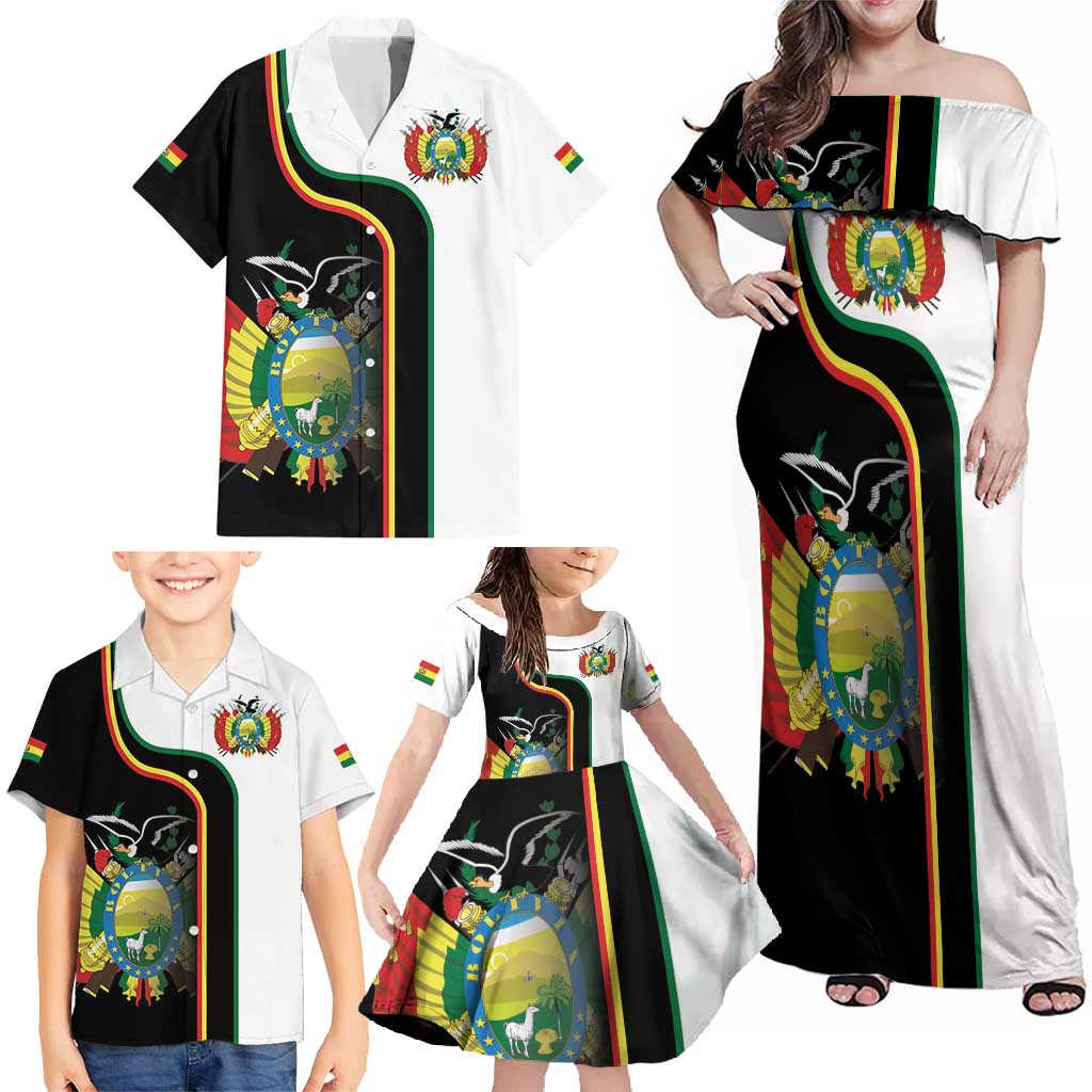 Bolivia Simple Coat of Arm Family Matching Off Shoulder Maxi Dress and Hawaiian Shirt