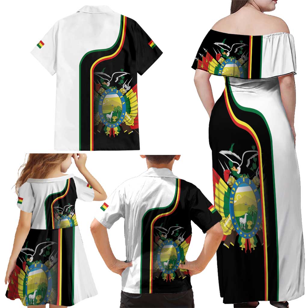 Bolivia Simple Coat of Arm Family Matching Off Shoulder Maxi Dress and Hawaiian Shirt
