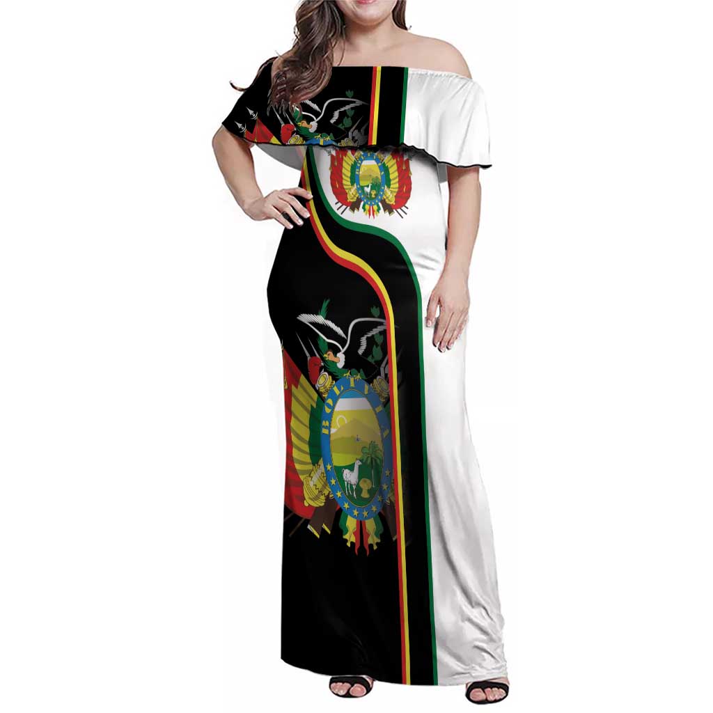 Bolivia Simple Coat of Arm Family Matching Off Shoulder Maxi Dress and Hawaiian Shirt