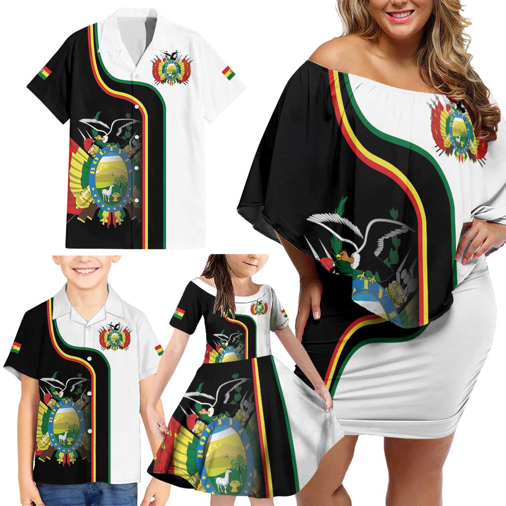 Bolivia Simple Coat of Arm Family Matching Off Shoulder Short Dress and Hawaiian Shirt