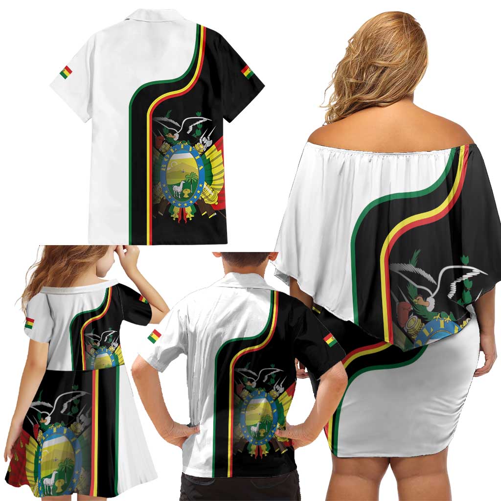 Bolivia Simple Coat of Arm Family Matching Off Shoulder Short Dress and Hawaiian Shirt