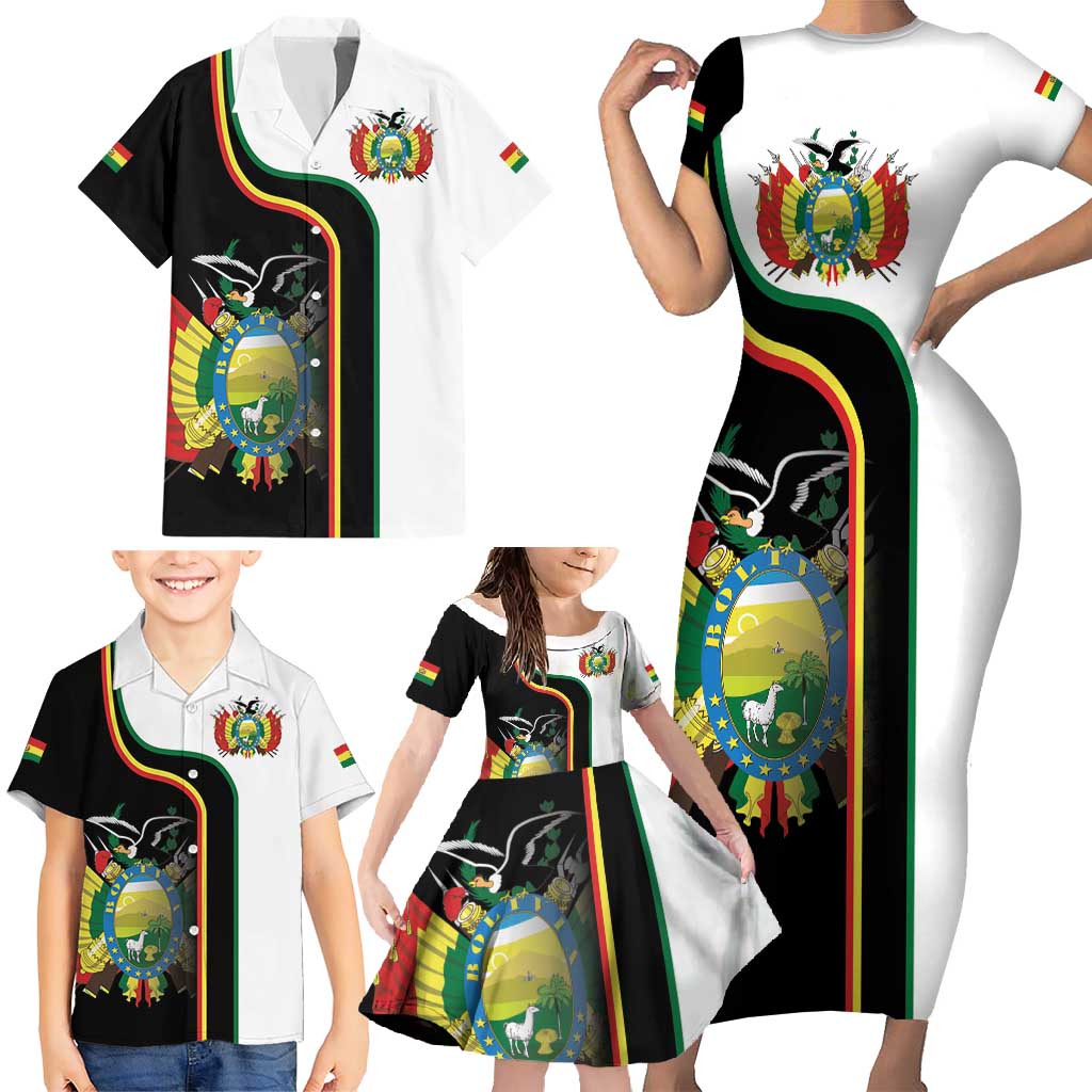 Bolivia Simple Coat of Arm Family Matching Short Sleeve Bodycon Dress and Hawaiian Shirt