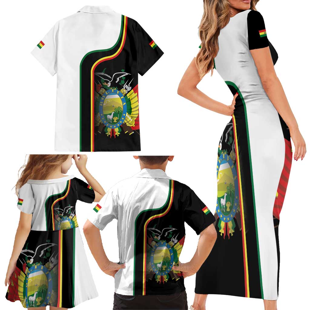 Bolivia Simple Coat of Arm Family Matching Short Sleeve Bodycon Dress and Hawaiian Shirt