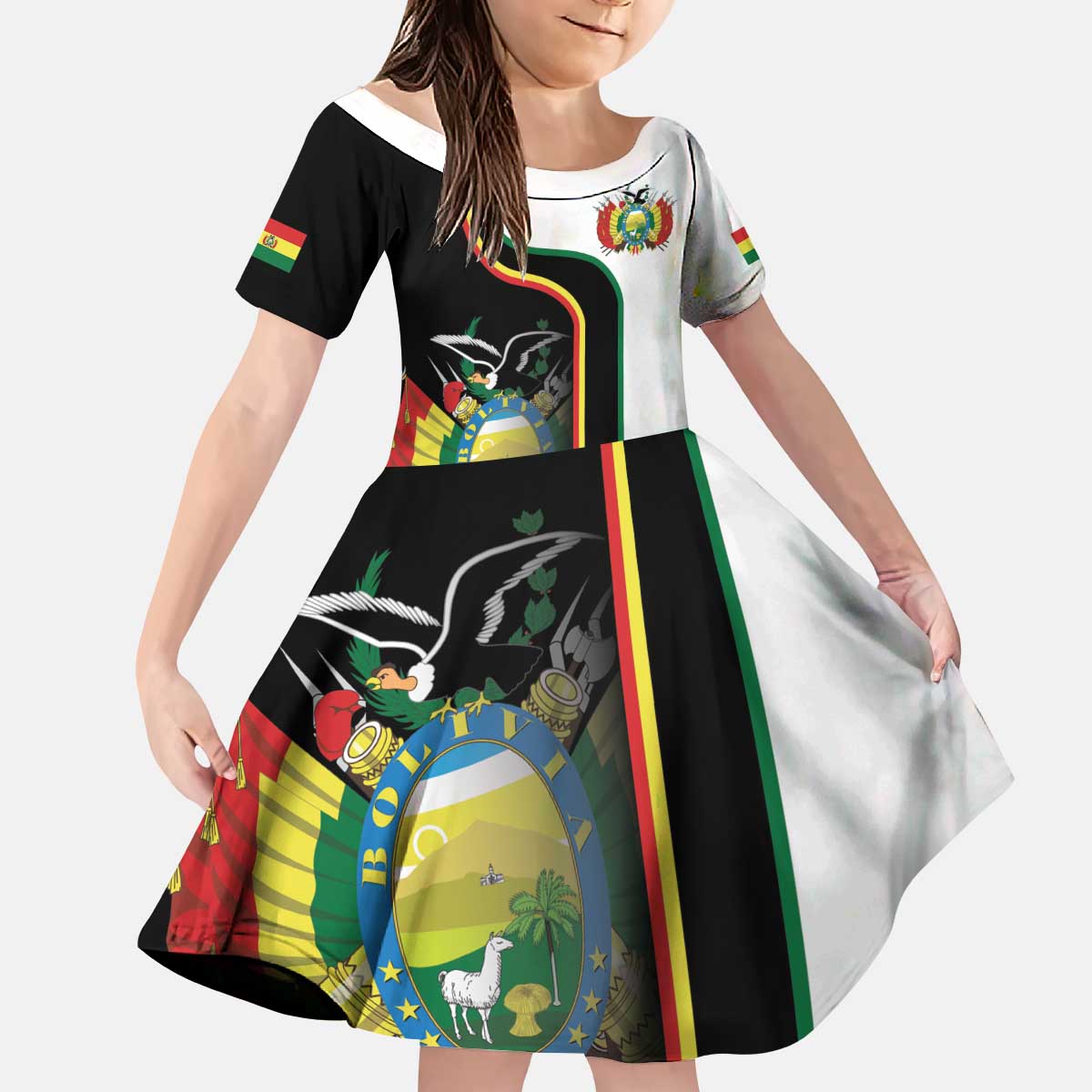 Bolivia Simple Coat of Arm Kid Short Sleeve Dress