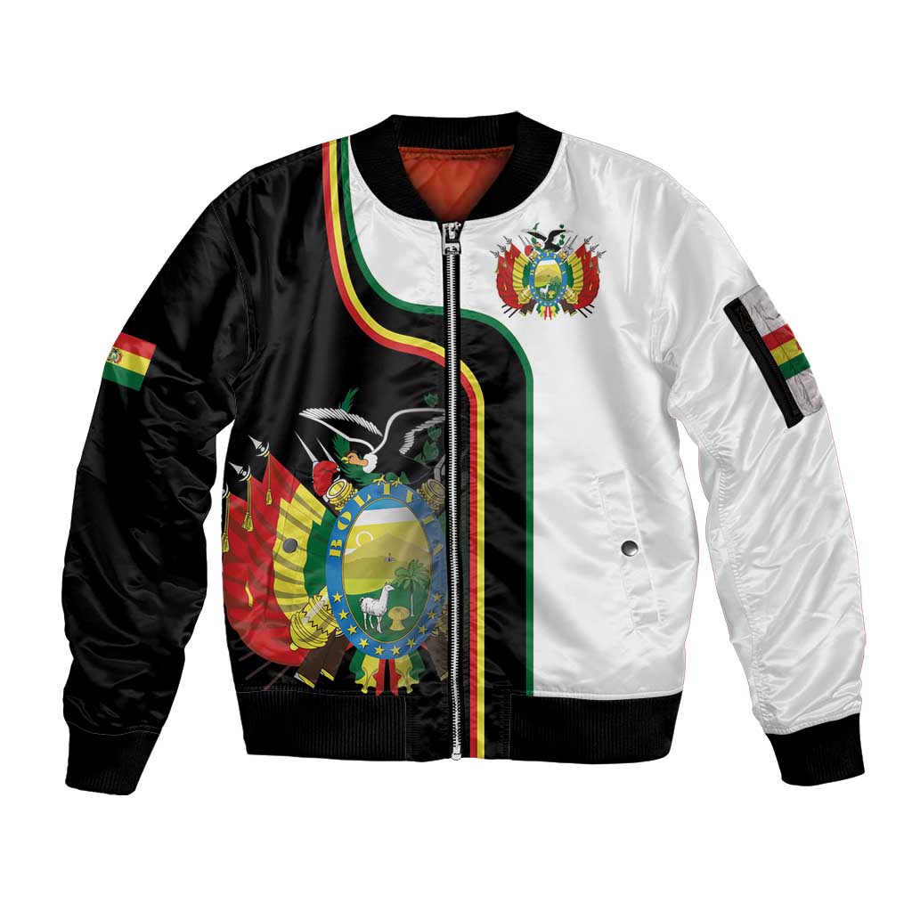 Bolivia Simple Coat of Arm Sleeve Zip Bomber Jacket