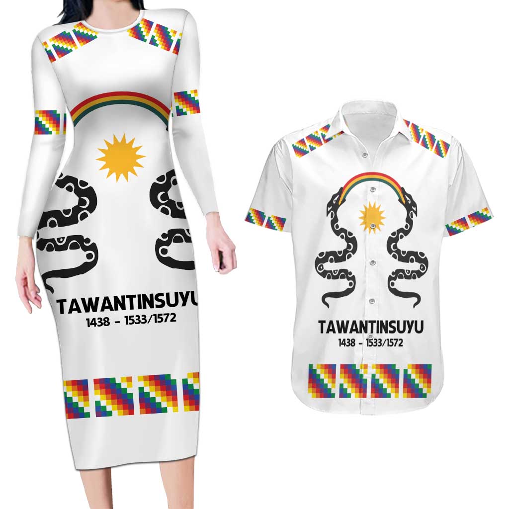 Inca Empire Tawantinsuyu Couples Matching Long Sleeve Bodycon Dress and Hawaiian Shirt Realm of the Four Parts