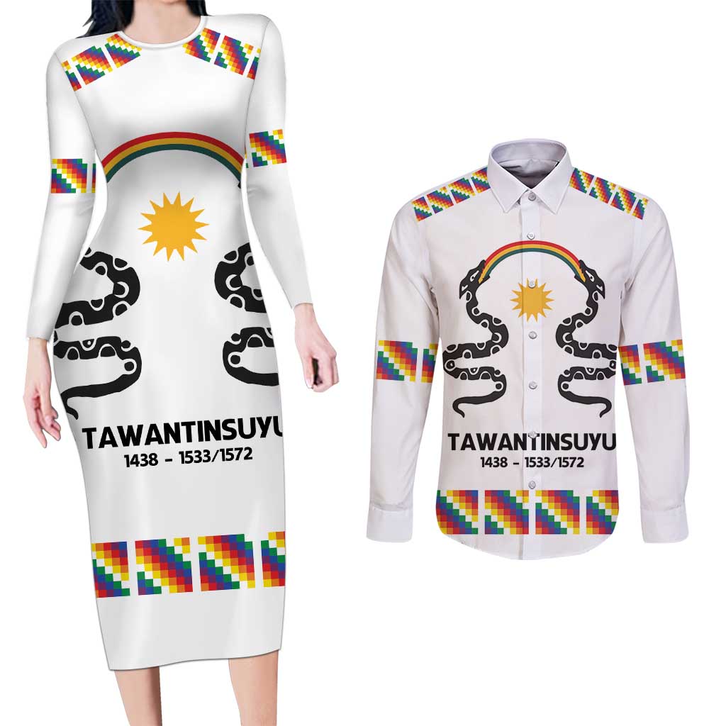 Inca Empire Tawantinsuyu Couples Matching Long Sleeve Bodycon Dress and Long Sleeve Button Shirt Realm of the Four Parts